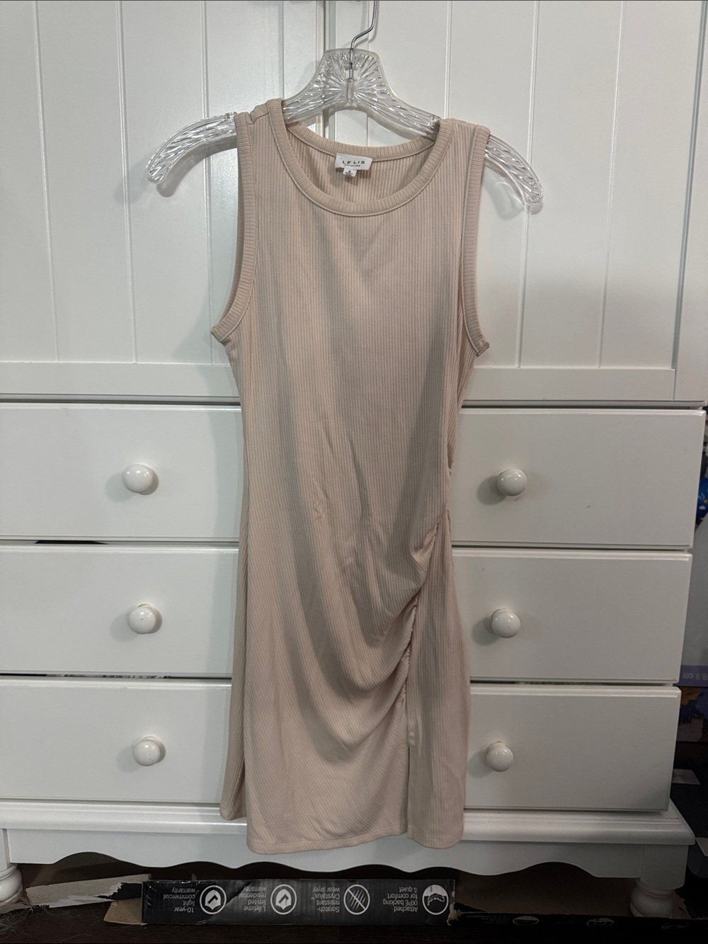 Le Lis Sleeveless Ribbed Tank Dress in Light Beige